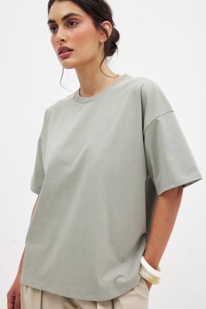 NA-KD Basic Round Neck Oversized Heavy Tee - T-shirts - Grøn - XS (EU 32)