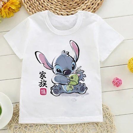 Barn T-shirt i bomull Barn Disney Lilo Stitch Tecknad T-shirt Stitch Söt Manga T-shirt Y2k Grafisk T-shirt Tjej Pojke Topp T-shirts