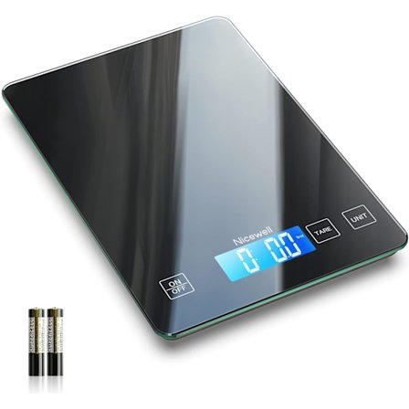 SMFood Digitalvåg, vikt i gram och oz, 10 kg köksvåg för matlagning och bakning, 1 g/0,1 oz exakt gradering, elegant härdad glasplattform (svart))