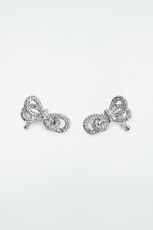 COS Women's Knotted Bow Crystal Climber Earrings in Silver-coloured