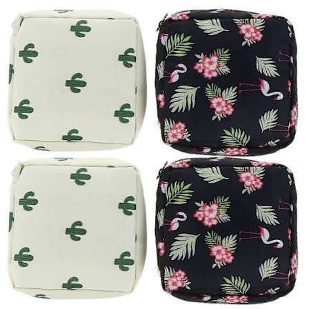 4 stk. lommebokposer med glidelås for menstruasjon, menstruasjonspose for kvinner, jenter, vesker, blomstrete myntveske, lommebøker med glidelås for 