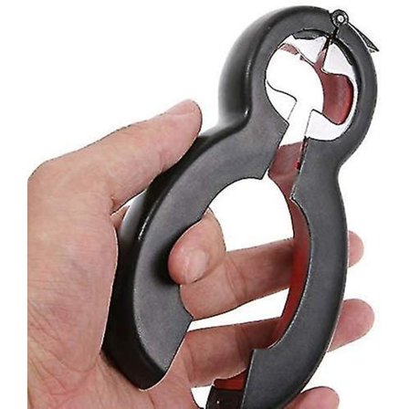 Sex i en rödvinöppnare för ölflaskor, svart röd