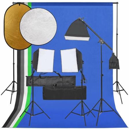 Vidaxl Fotostudio Med Lampor, Bakgrund Och Reflexskärm Svart