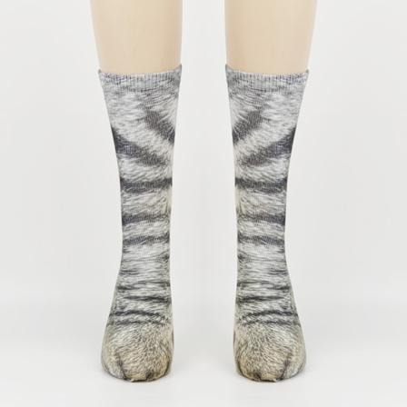 3D el inten tassunj lki sukat, aikuiset ja lapset painatussukat, leopardin kuvio el in tyyli sukat - Harmaa kissa (24CM) Gray cat 24CM