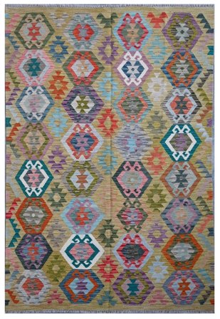 Hand Woven Kilim Afghan Old Style Rug 174X254 Dark Grey/Dark Yellow