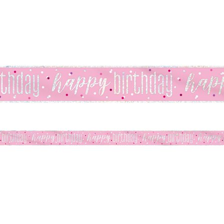 Happy Birthday Banner Pink & Sølv