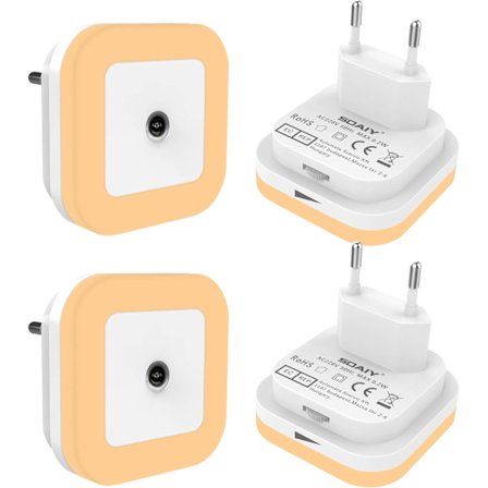 4 stk. automatiske LED-nattlamper, skumringssensor nattlampe, dimbar LED-lampe, stikkontakt nattlampe, varmhvit