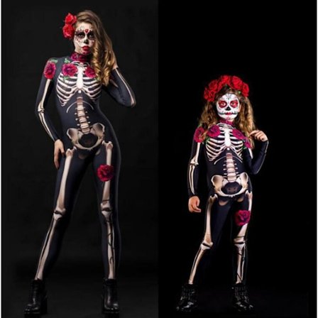 Kvinnor Bodycon Halloween 3D Skeleton Skull Bone Printed