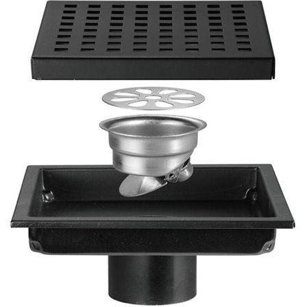 Kvadratisk brusebadsgulvafløb med aftageligt rist, SUS 304 rustfrit stål, sort KLB