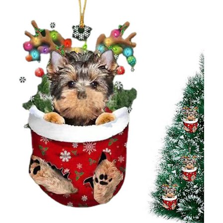 Hundlek Ornament till Julgran, Hund i Julstrumpa Akryl Dekorativa Hängsmycken för Julgran