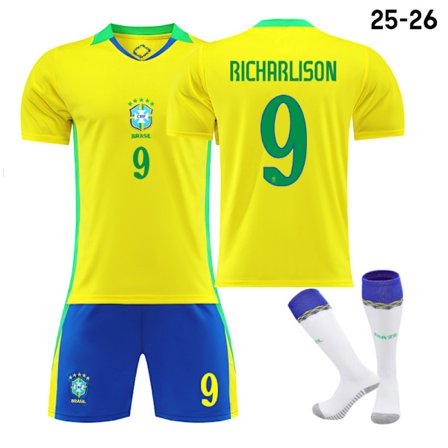 25-26 Brasil landslagsdrakt hjemmedraktsett NR.9 RICHARLISON Barn Voksen Fotballutstyr Med Sokker