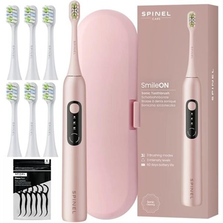 Sonic tandborste - Spinel - SmileON - 3 lägen 6 huvuden USB-C reseetui rosa