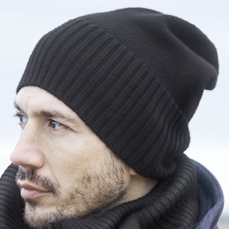 Gorro de lana de merino negro Kaleb para hombres - Gorros de punto