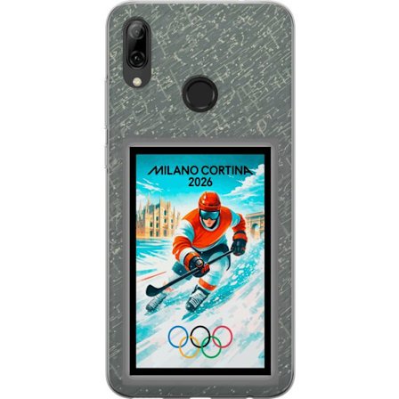 Kompatibel Mobilcover til Huawei P smart 2019 Curling illustration med spillere og sten på isen, Milano Cortina 2026, snedækkede stænk og olympiske
