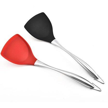 Silikon slikkepott, stekespade, stekepanne med slikkepott, stekespade, kjøkkenredskaper (svart + rød),