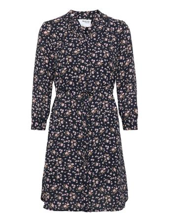 Slfdamina 7/8 Aop Dress Knelang Kjole Navy Selected Femme