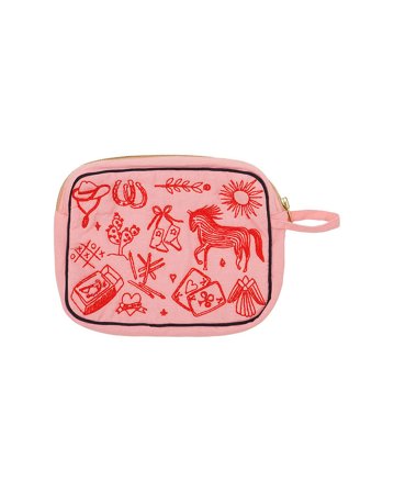 HABIBA Polly Embroidery Makeup Clutch Flamingo, Tøj & Bolig, Makeup- & Toilettasker, Kosmetikpunge