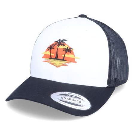 Iconic - Vit trucker Keps - Palm Island Sunset Classic White/Black Trucker @ Hatstore