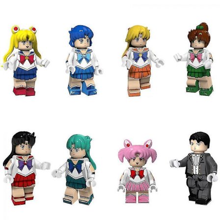 8pcs Sailor Moon Moon Hare Mizuno Ami Assembled Building Block Minifigure Toy