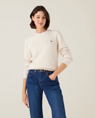 Lexington Kabelstickad tröja i ekologisk bomull, peach melange