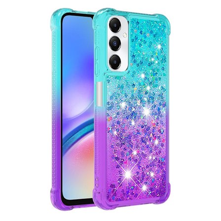 SKALO Samsung A05s 4G Kvicksand Glitter Hjerter TPU Cover - Turkis-Lilla