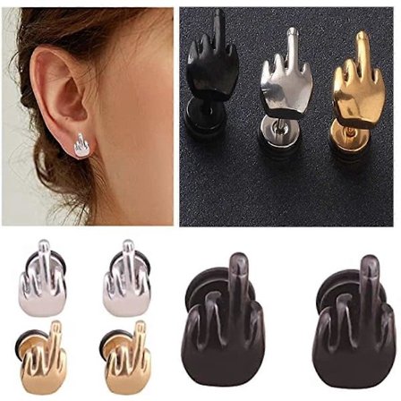 3 par mellem finger form øreringe, søde sjove øreringe, rustfrit stål smykker ørestikker til kvinder mænd [BR]