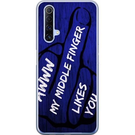 Kompatibelt Mobildeksel til Realme X50 5G Mørk typografisk illustrasjon med hjerteform og budskap om vennskap mot dyp blå tretekstur