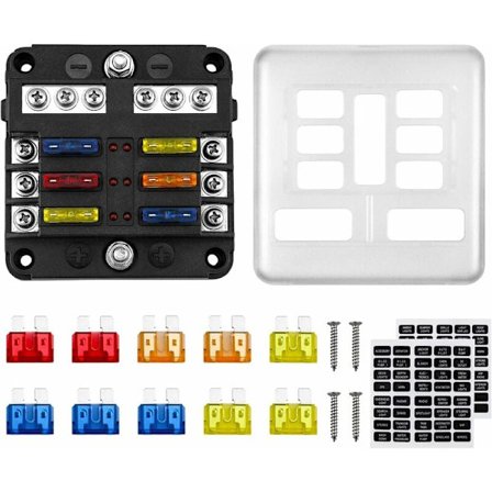6-veis sikringsboks 12V sikringsholder 32V 100A med 10 sikringer 6 LED-lys
