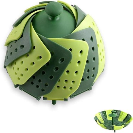 Dampkoger til grøntsager og mad, Mini Silikone Dampkoger, Sammenklappelig Dampkoger, Grøn, Ridsefri BPA-fri