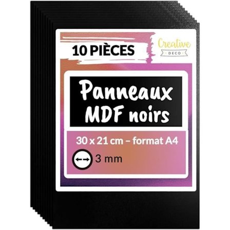 Svart MDF-panel - Creative Deco - 300 x 210 x 3 mm - Laserutskjæring - Gravering - Pyrografi