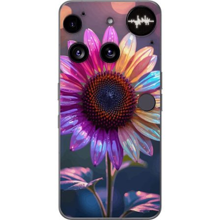 Kompatibelt Mobildeksel til Nothing Phone (3) Irideserende blomst med glitrende kronblad i rosa lilla og gull mot myk bokeh bakgrunn