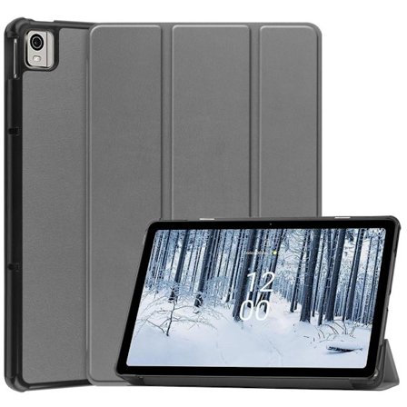 Nokia T21 Tri-fold Stand Wake/Sleep Cover Tablet-kotelo - Harmaa