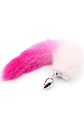 Pink & White Faux Tail With Stainless Plug S - Woome.pl