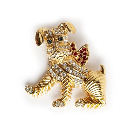 Kenneth Jay Lane Pre-owned, dog bow brooch Geel, Dames, Maat:ONE Size