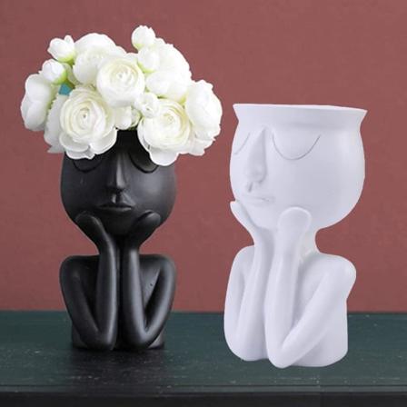 Set med 2 plantepotter i harpiks for sukkulenter - Abstrakt ansiktsdesign