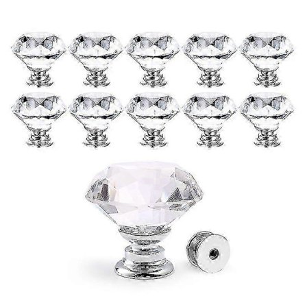 10 X 30mm Krystall Dørknotter Glass Skuffknotter Dekorative Krystall Dørhåndtak Diamant For Hjem Kommode Skuffer