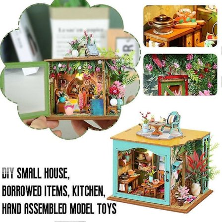 Lånat Kök (A) Mini World DIY Stuga Lånat Kök Handmonterad Modell Leksak Litet Hus Kreativ Födelsedagspresent Kompatibel med Kvinnor