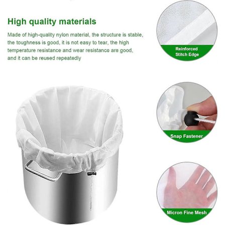 Presseklæde til frugtpresse, pakke med 3 nøddemælksposer, genanvendelig si-klud med snøre, 2 størrelser, til filtrering, mælk, juice