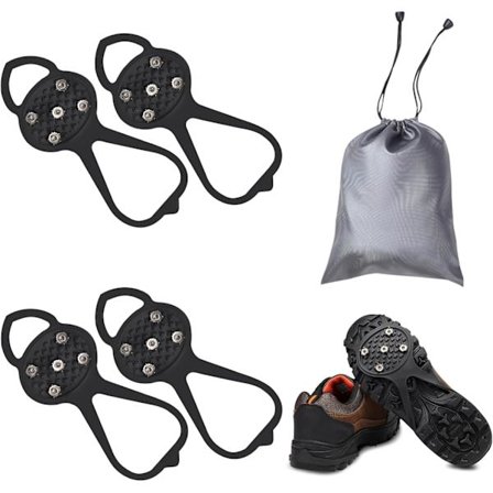 2 par skridsikre pigge, isgriber trækbøjler snesko pigge greb brodder med 10 stålstifter bøjler sort