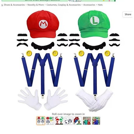 Super Mario Bros., Mario og Luigi, Hat, Hue, Overskæg, Handsker, Knapper, Seler - Cosplay-kostume_yux