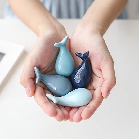 4-delt Blå Hval Keramiske Chopstick Hvile/Bestikholdere, Kreative Dyre Chopstick, Ske, Gaffel og Kniv Holdere, Borddekoration