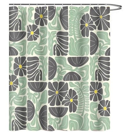 Lollanda Boho Duschdraperi, 180x180 cm, Abstrakt Blommig, Vattentätt Polyester Duschdraperi med 12 Krokar, Modern Digitaltrycksdesign