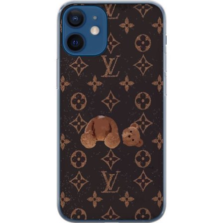 Kompatibelt Mobildeksel til Apple Apple iPhone 12 mini Luksuriøst monogramsmønster med ødelagt teddybjørn i mørk moteestetikk