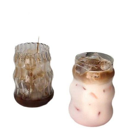 Tyylikkäät uurretut lasikupit, lämmönkestävä vintage-muotoilu, 532 ml aaltoilevat lasit retro-aaltokuviolla jääkahville, teelle, smoothieille, 