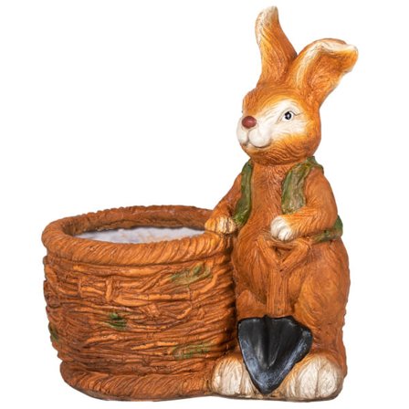 Flower Pot "Rabbit With Wicker Basket" Design, Yrttiruukku Viemärireiällä, Puutarhaan Ja Olohuoneeseen, Mgo