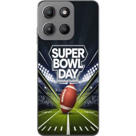 Yhteensopiva Puhelinkuori Motorola Moto G15 Power Super Bowl Day juliste, jossa amerikkalainen jalkapallo valaistuksella varustetulla areenalla dramaa