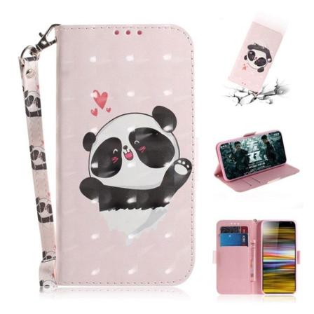 Sony Xperia 10 Plus mønstret læderetui - Panda og Hjerter Multicolor