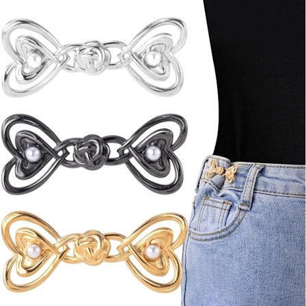 3 Set Hjärtformade Byxmidjejusterare, Justerbara Jeansknappnålar, Inga Sömmar Avtagbara för Lösa Jeans för Att Göra Mindre Direkt Silver Guld Svart