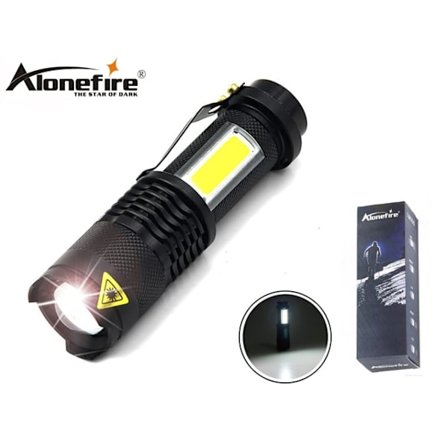 Led ficklampa 3W XP-E Q5 led 300 Lumen + COB + Zoom