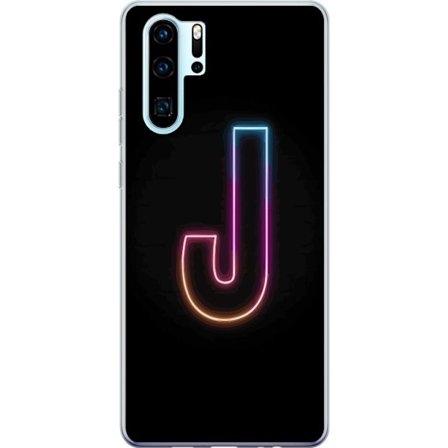 Yhteensopiva Puhelinkuori Huawei Huawei P30 Pro Minimaalinen neonkirjain J värien vaihtuessa valossa mustaa taustaa vasten